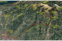 02s  Le tracce dei due giorni, in giallo il primo lungo 75 km per 2400 metri di dislivello positivo il rosso il secondo giorno, lunghezza 94 km per 1850 metri di dislivello.